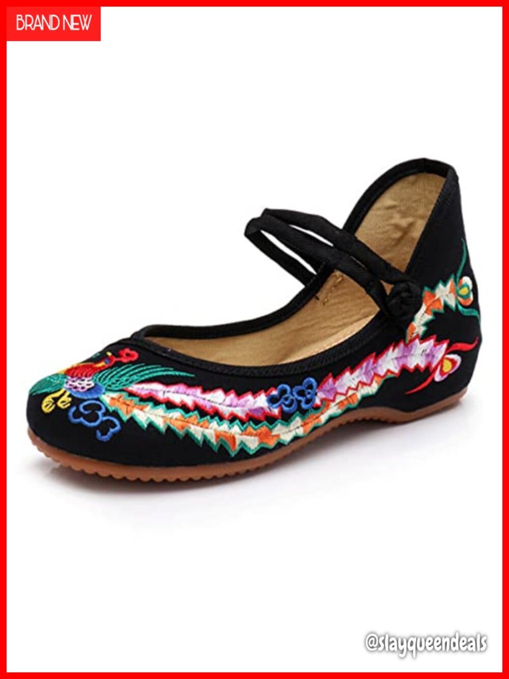 YunPeng Embroidered Flats Women's Asian Mary Jane Ballet Yoga Shoes Rubber Sole